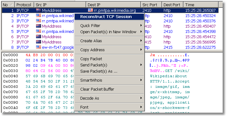 TCP session reconstruction