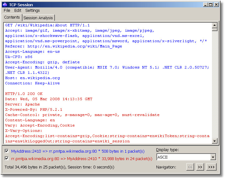 TCP session (ASCII)